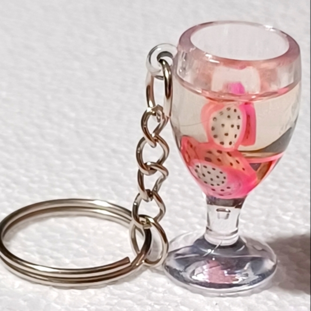 CUTE PINK DRAGON FRUIT DRINK KEYCHAIN